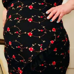 Charlotte Russe Black Dress with Embroidered Red Floral Design